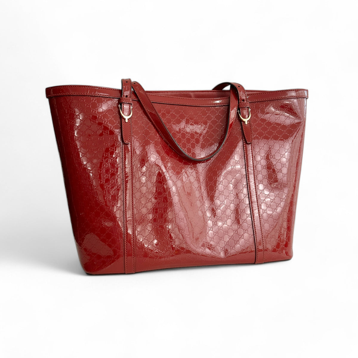 Gucci Microguccissima Medium Nice Tote Apple Red Patent Leather LeidiDonna Luxe Inc