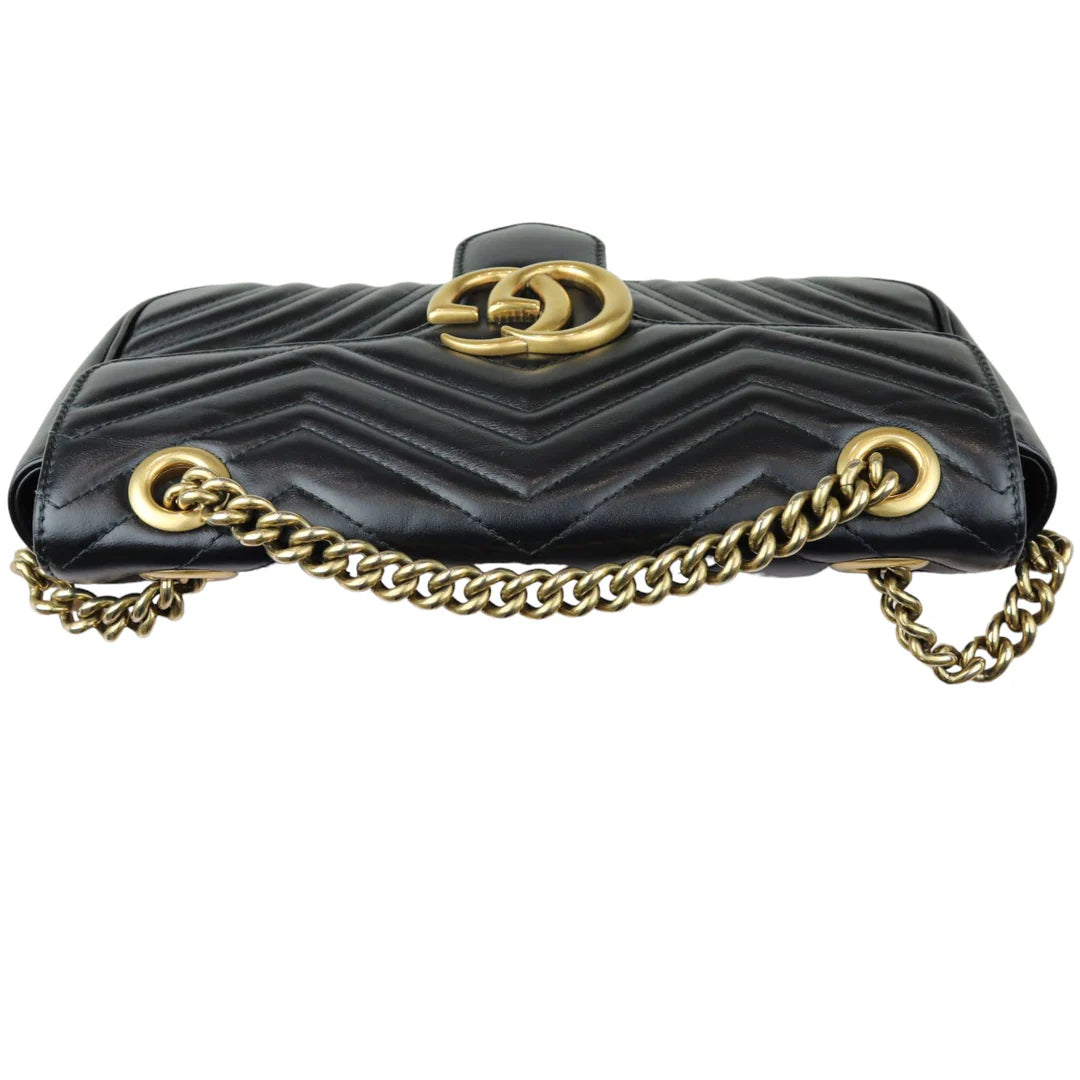 GUCCI GG Marmont Small Shoulder Calfskin Matelasse Black GHW Small