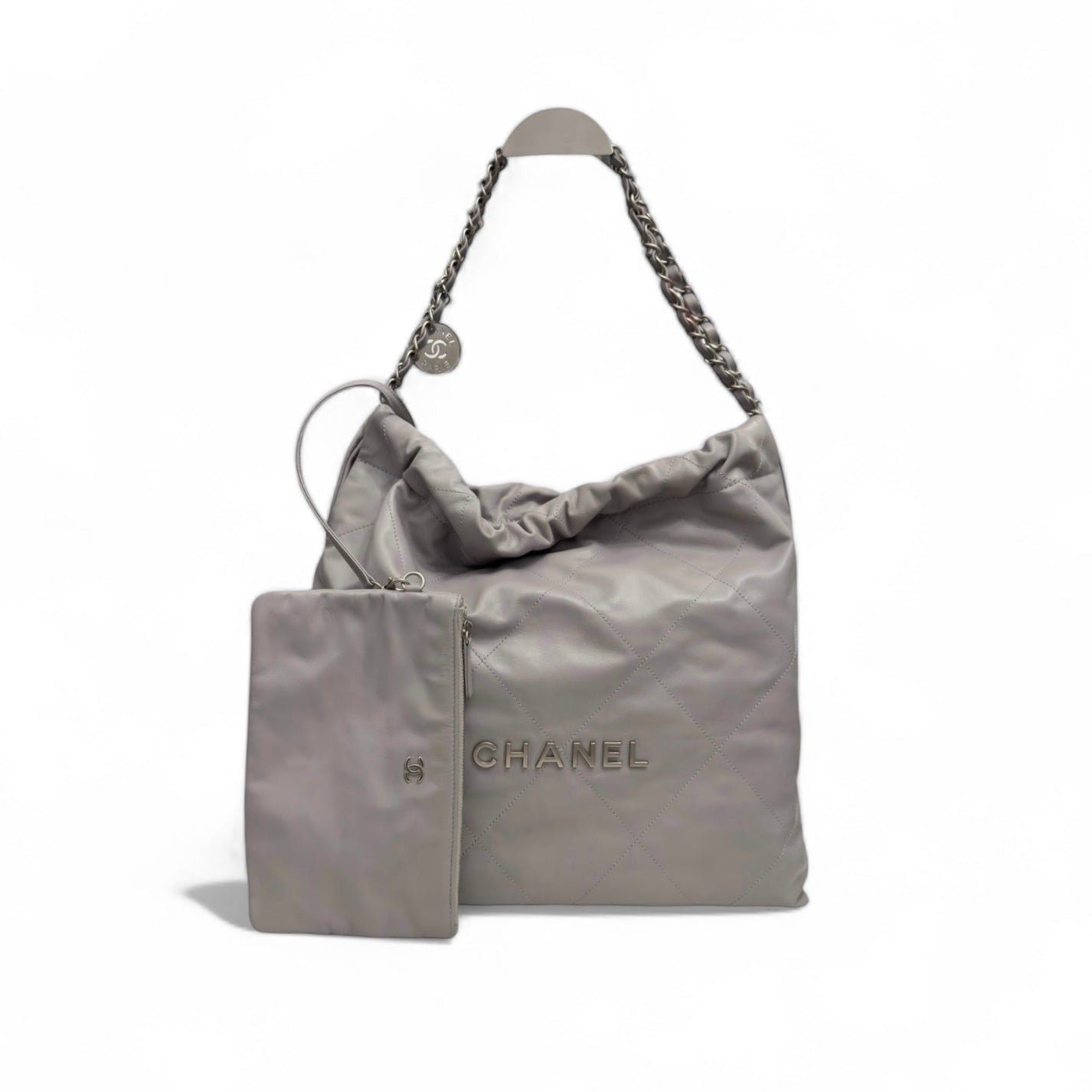 Chanel 22 Handbag Medium Quilted Dove Grey Calfskin, Silver-tone Hardware