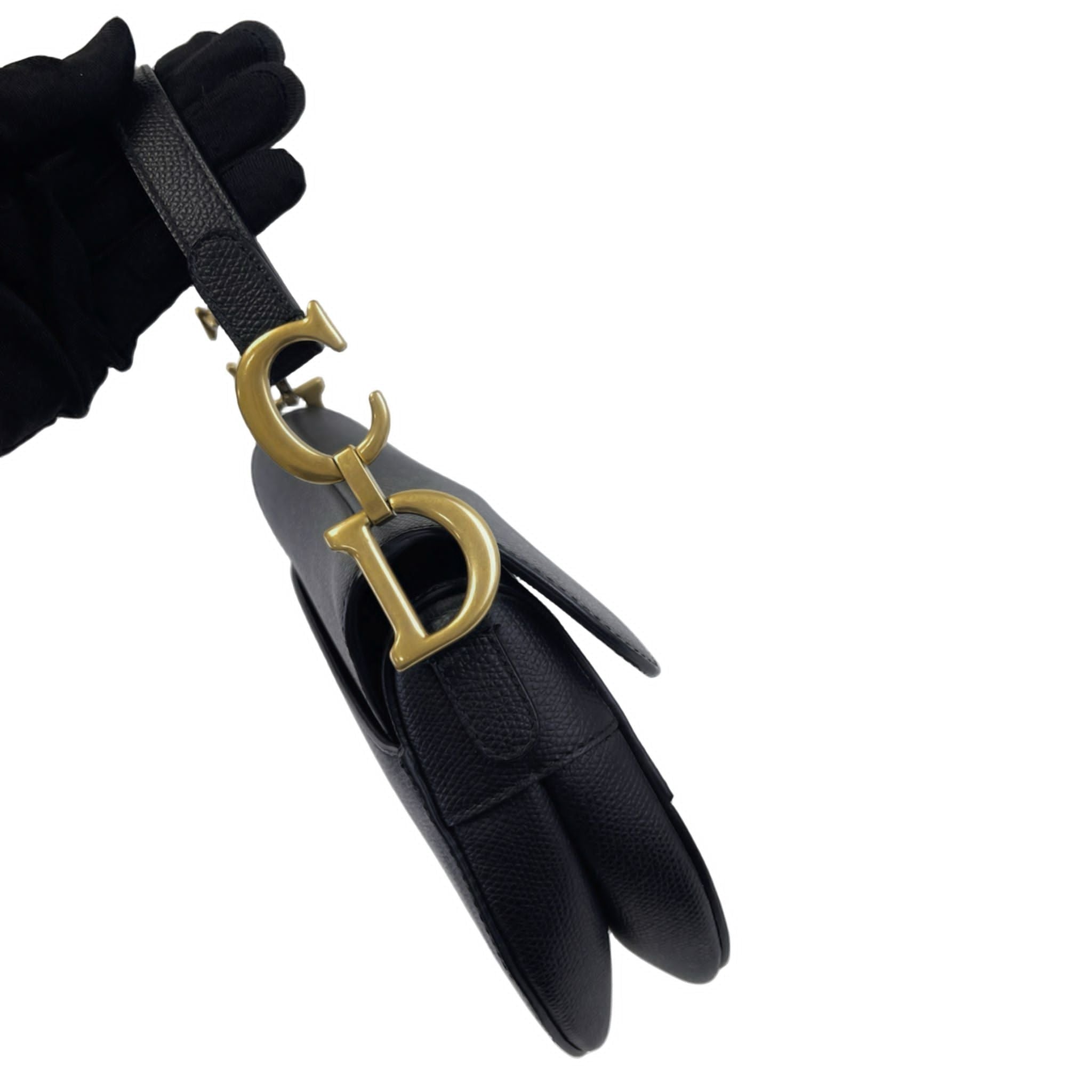 Christian Dior Saddle Mini/Small Black Grained Calfskin Gold-tone Hardware