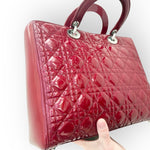 Charger l&#39;image dans la galerie, Christian Dior Lady Dior Large, Cherry Red Patent Leather, Silver Hardware
