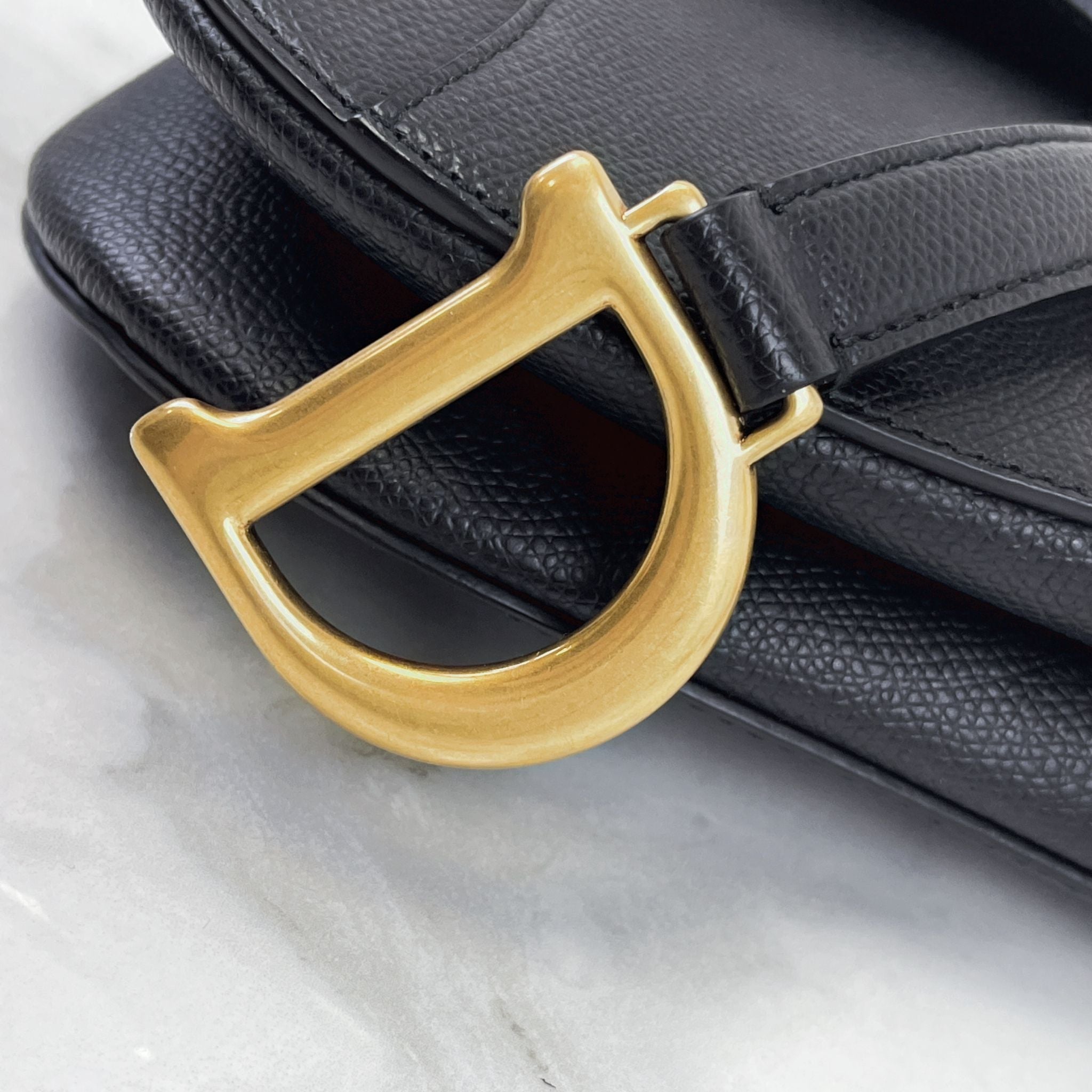 Christian Dior Saddle Mini/Small Black Grained Calfskin Gold-tone Hardware