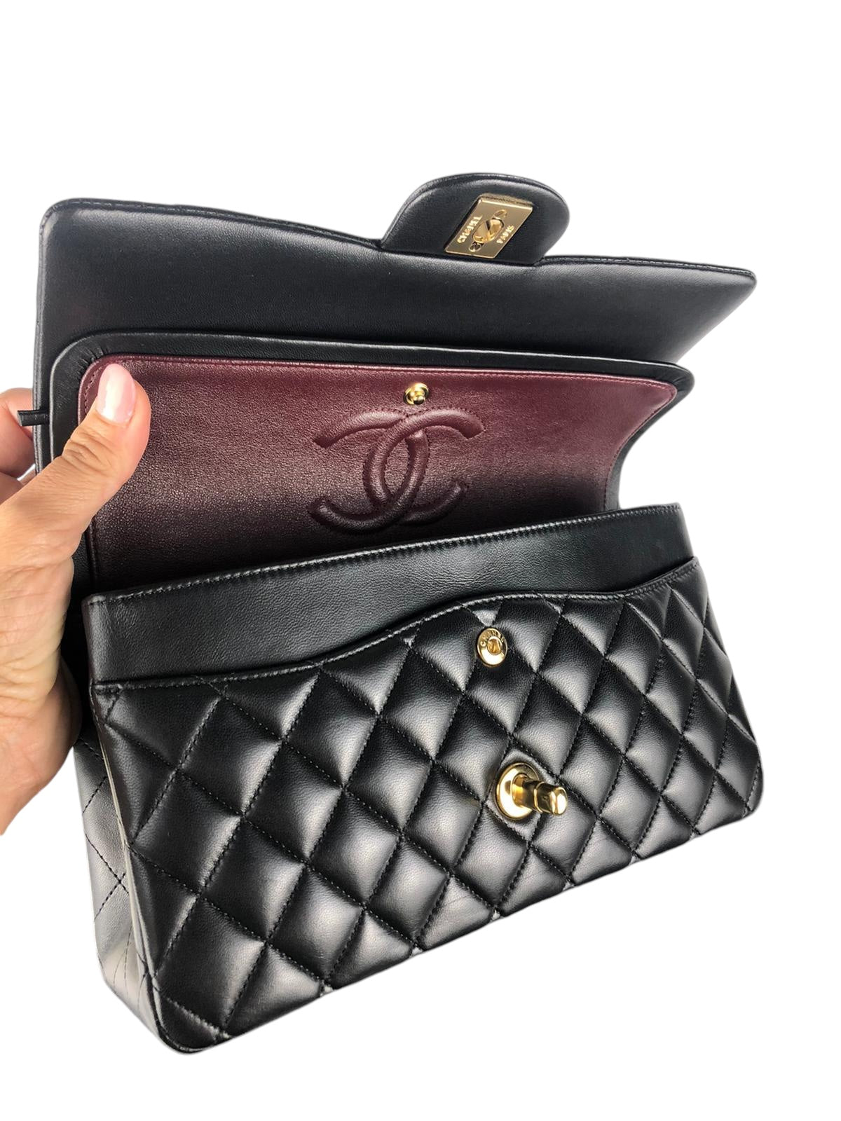 Chanel Timeless Classic Medium Double Flap Black Lambskin Gold Hardware