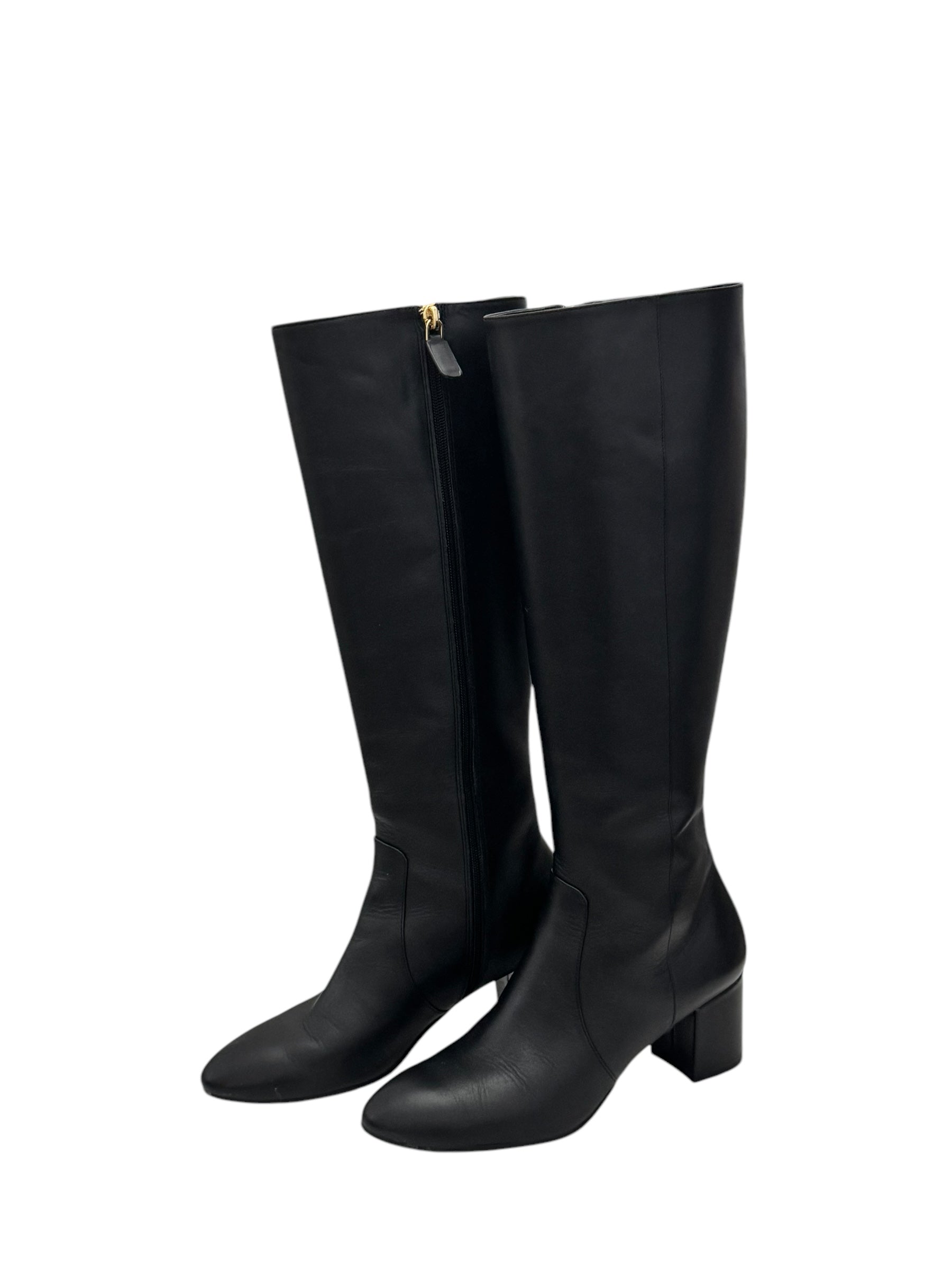 Stuart Weitzman Yuliana 60 Knee-High Zip Boots, Black Nappa Leather, Size US 7B/EU 37.5