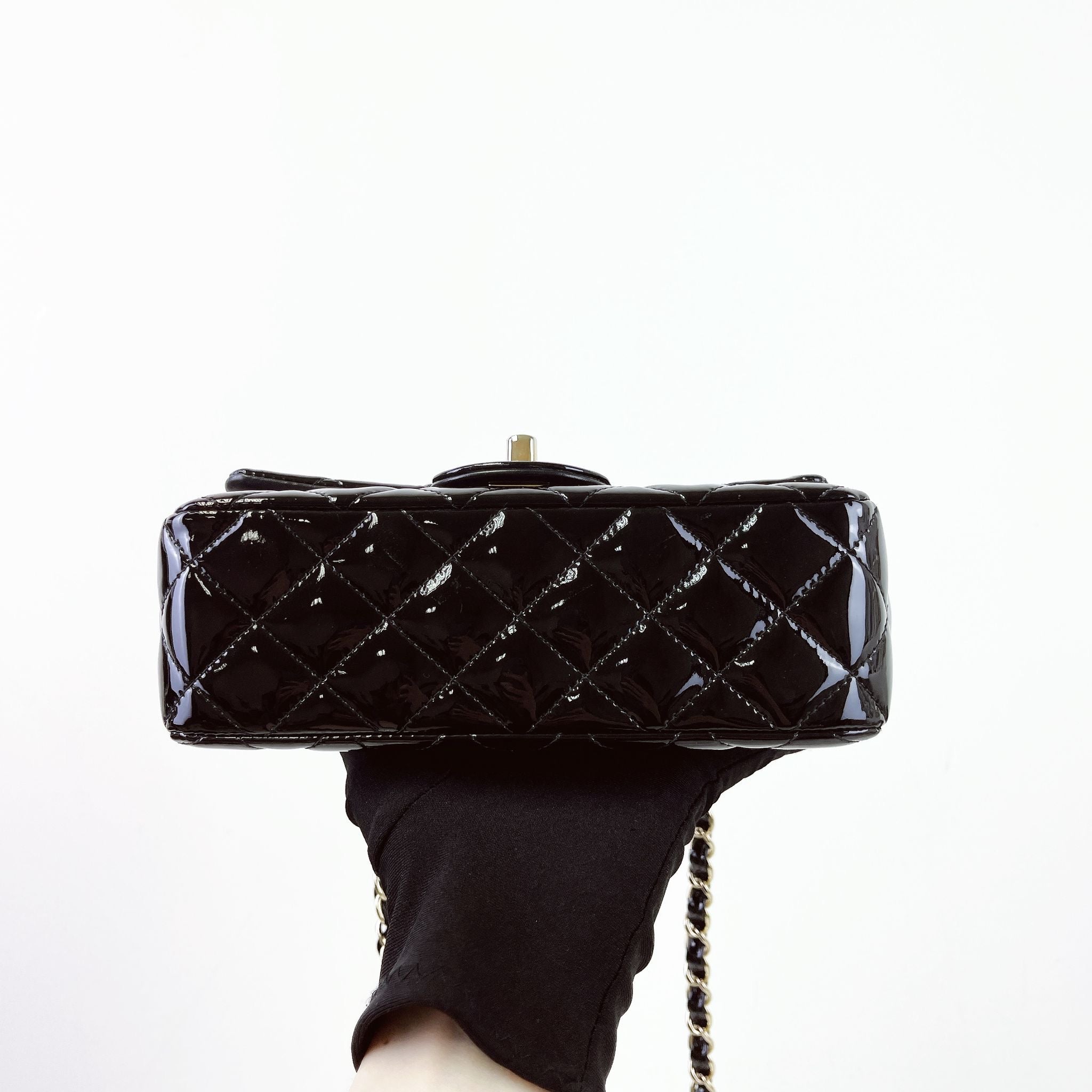 Chanel Classic Mini Black Patent Gold-tone Hardware