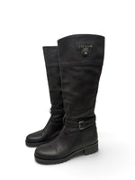 Load image into Gallery viewer, PRADA Knee-High Riding Boots, Black, Womens 7
