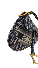 将图片加载到图库查看器，Christian Dior Saddle Bag Medium Navy Oblique Canvass Gold-tone Hardware
