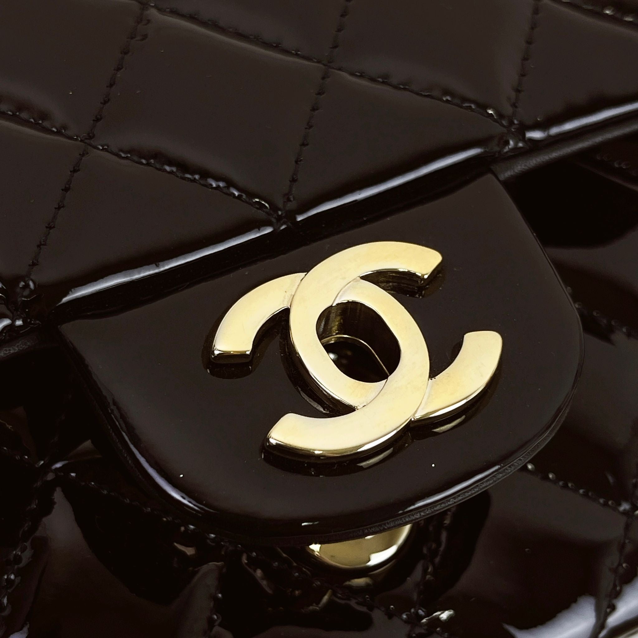 Chanel Classic Mini Black Patent Gold-tone Hardware