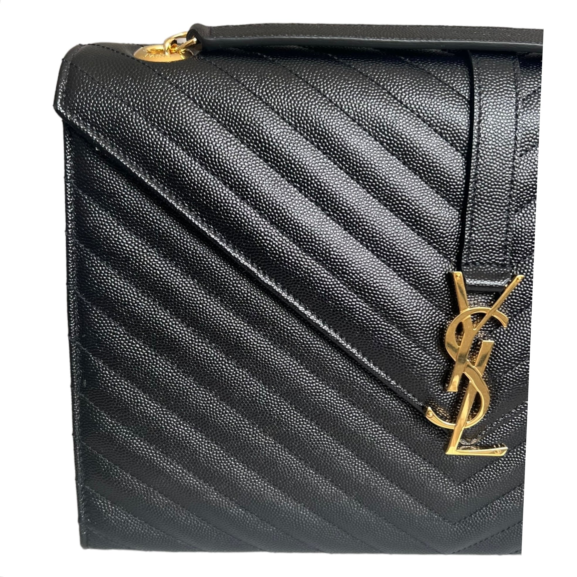 Saint Laurent Envelope Bag Grain de Poudre Chevron Quilted Large YSL