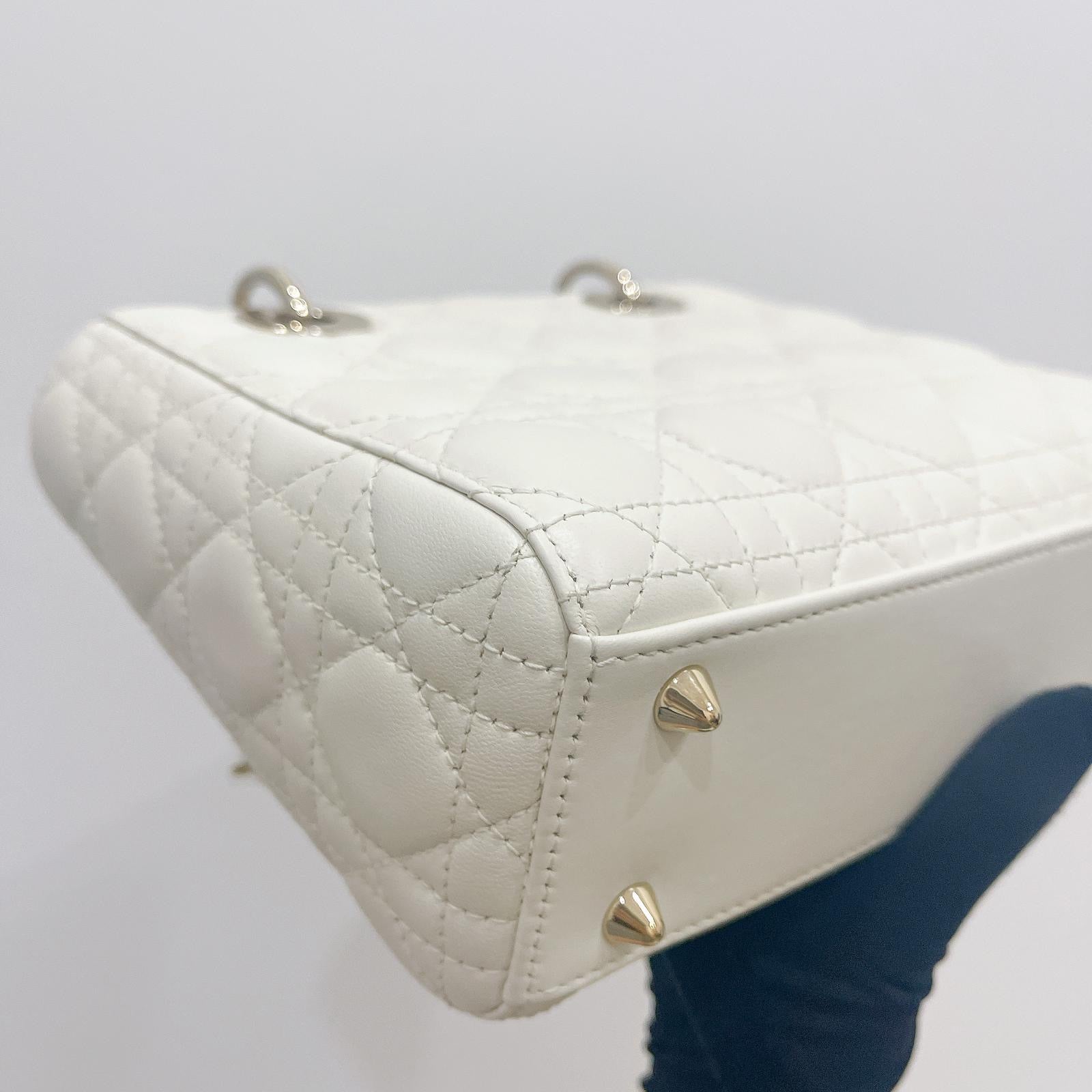 Christian Dior My Lady ABCDior Small White Lambskin Gold-tone Hardware