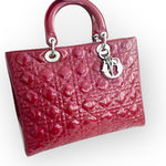 Load image into Gallery viewer, Christian Dior Lady Dior Large, Cherry Red Patent Leather, Silver Hardware
