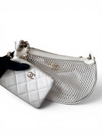 将图片加载到图库查看器，Chanel Half Moon Mesh Bag Ivory Lambskin Gold-tone Hardware
