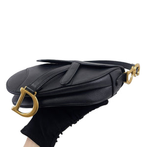 Christian Dior Saddle Mini/Small Black Grained Calfskin Gold-tone Hardware