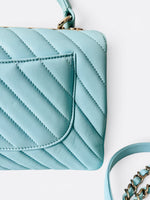 将图片加载到图库查看器，Chanel Trendy CC Small Chevron Sky Blue Lambskin Gold-tone Hardware
