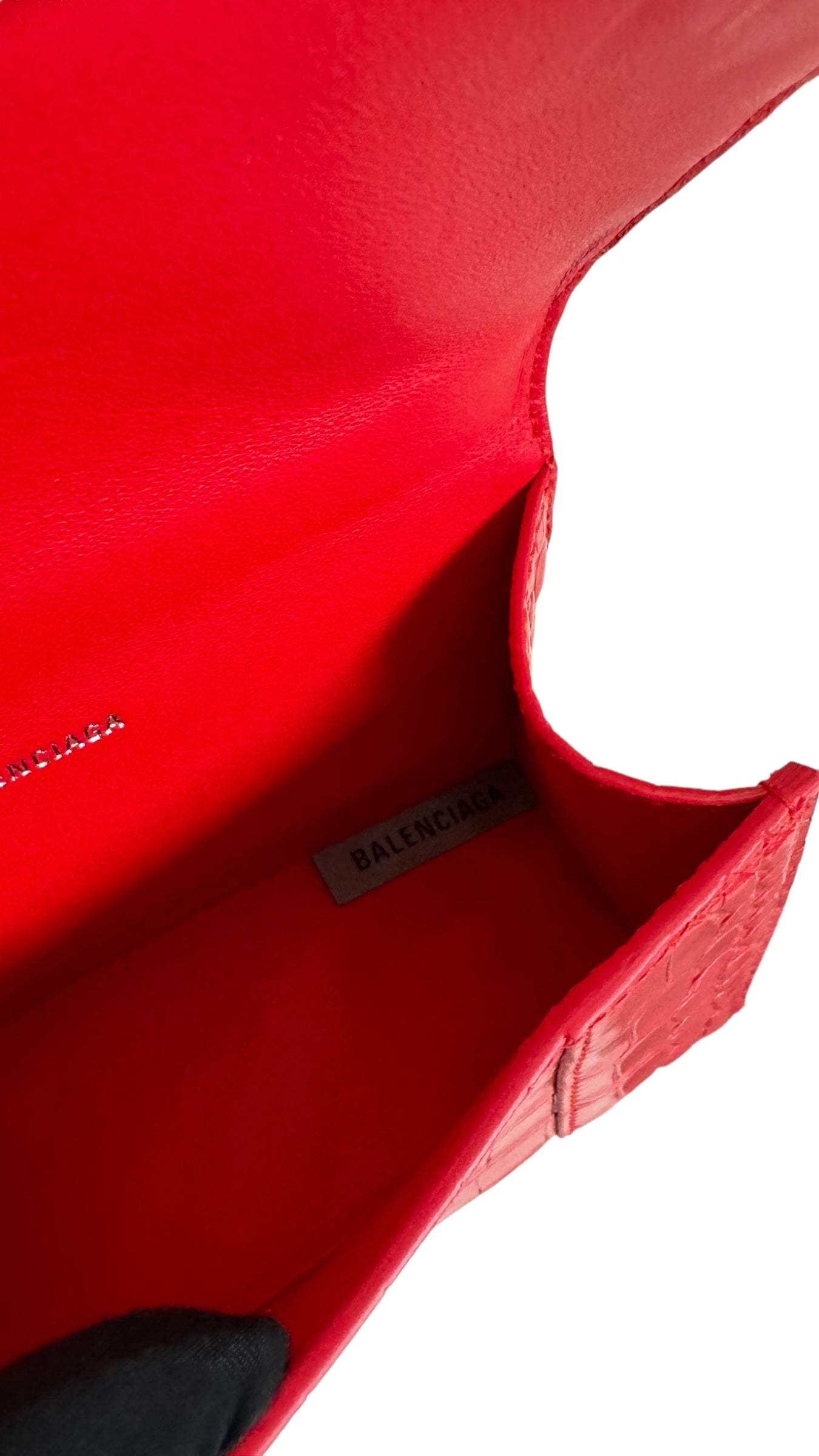 Balenciaga Hourglass XS Handbag,  Lipstick Red Croc-Embossed Calfskin, Red Enamel-plated Hardware