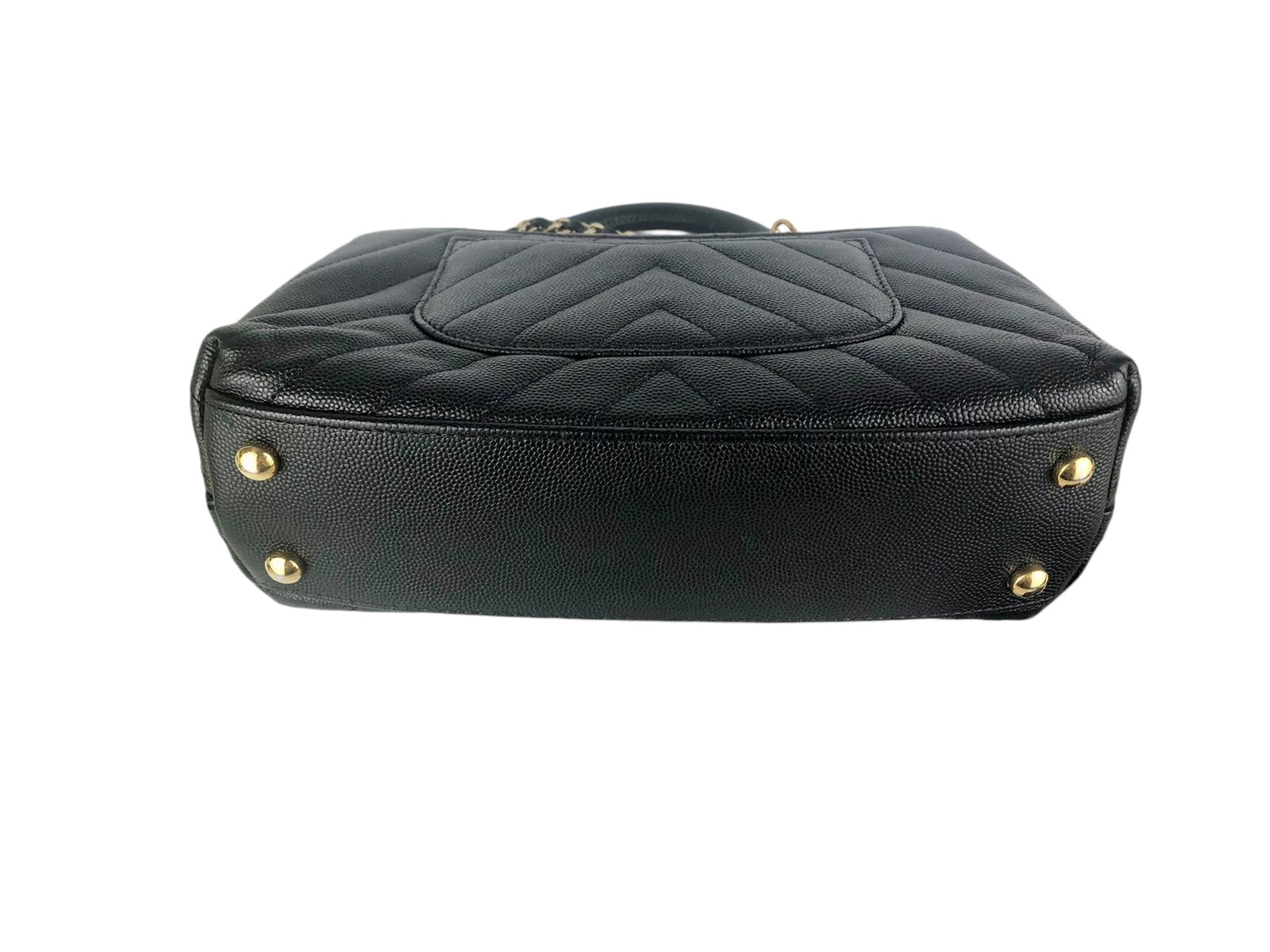 Chanel Coco Handle Small Chevron Quilted Black Caviar, Gold-Tone Hardware