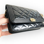 Load image into Gallery viewer, Chanel Classic Leboy Wallet on Chain, Black Diamond Quilted Patent Leather, Gold-tone Hardware
