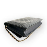 Load image into Gallery viewer, Chanel Classic Leboy Wallet on Chain, Black Diamond Quilted Patent Leather, Gold-tone Hardware
