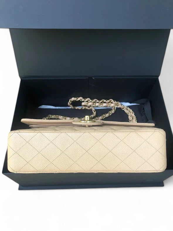 Chanel Timeless Classic Medium Beige Caviar Gold-tone Hardware