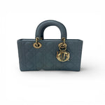 将图片加载到图库查看器，Christian Dior Lady D-Joy Medium Cloud Blue Lambskin Cannage Gold-tone Hardware
