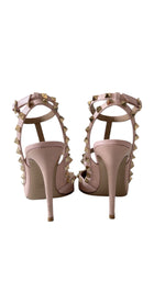 Load image into Gallery viewer, Valentino Garavani Rockstud Pink Grainy Leather Anke T- Strap Pumps 100mm
