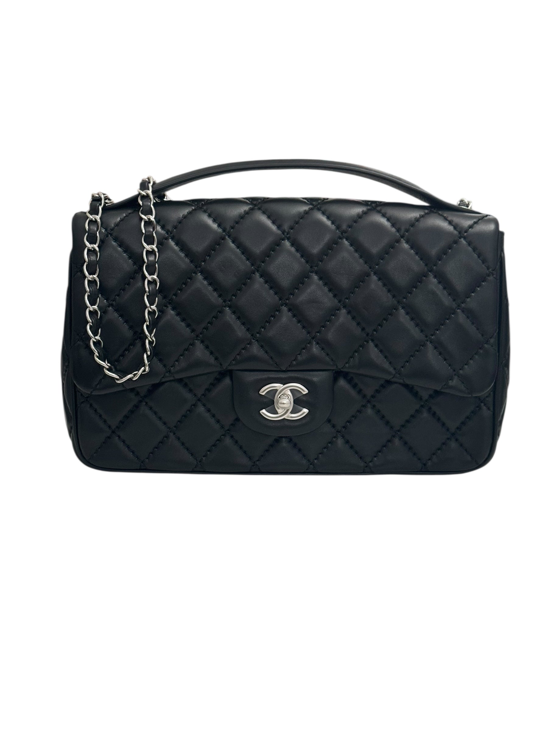 Chanel Easy Carry Flap Bag Black Lambskin Silver-tone Hardware