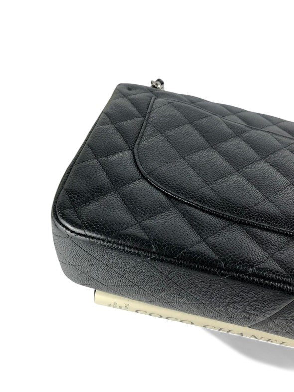 Chanel Timeless Classic Jumbo Black Caviar Silver-tone Hardware