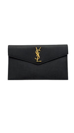 将图片加载到图库查看器，Saint Laurent Uptown Clutch in Black Grain de Poudre Gold-tone Cassandre Hardware
