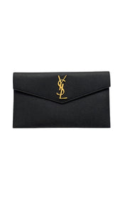 Saint Laurent Uptown Clutch in Black Grain de Poudre Gold-tone Cassandre Hardware