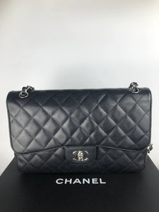 Chanel Timeless Classic Jumbo Black Caviar Silver-tone Hardware