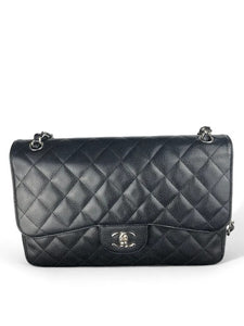 Chanel Timeless Classic Jumbo Black Caviar Silver-tone Hardware