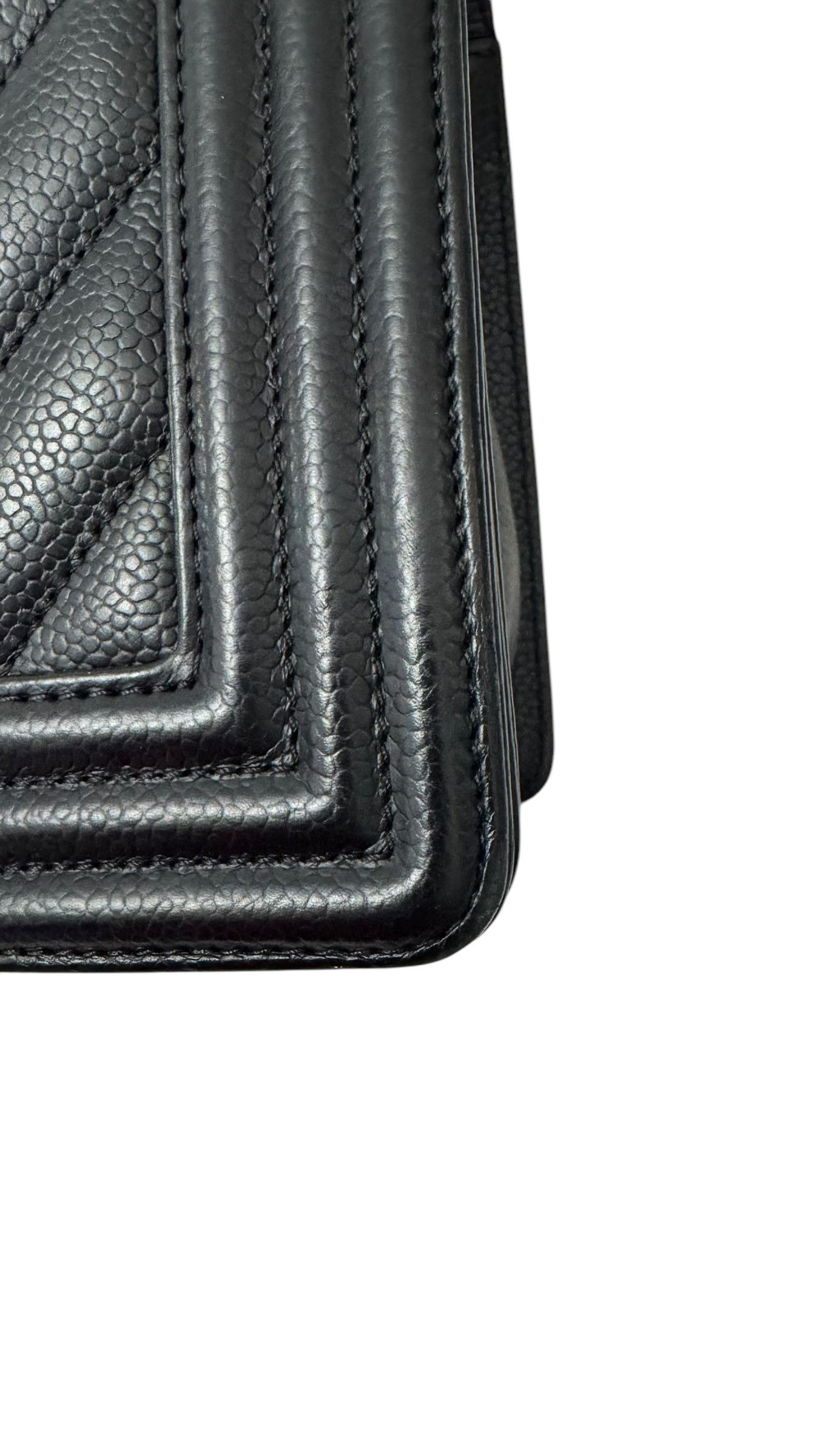 Chanel Leboy Old Medium Black Caviar / Grained Calfskin Leather, Chevron, Ruthenium Hardware