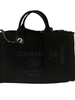 Charger l&#39;image dans la galerie, Chanel Deauville Shopping Tote Small, Black Mixed Fibers, Calfskin &amp; Gold-Tone Metal
