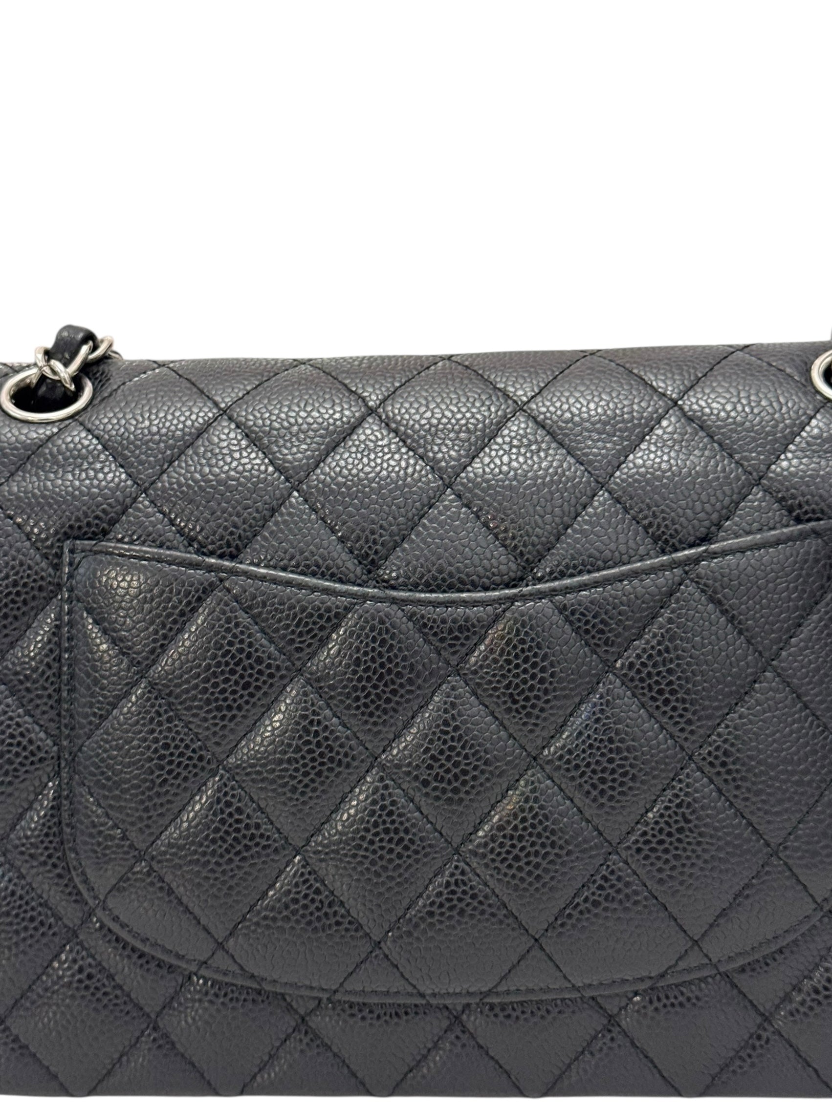 Chanel Timeless Classic Medium M/L Black Caviar Silver-tone Hardware