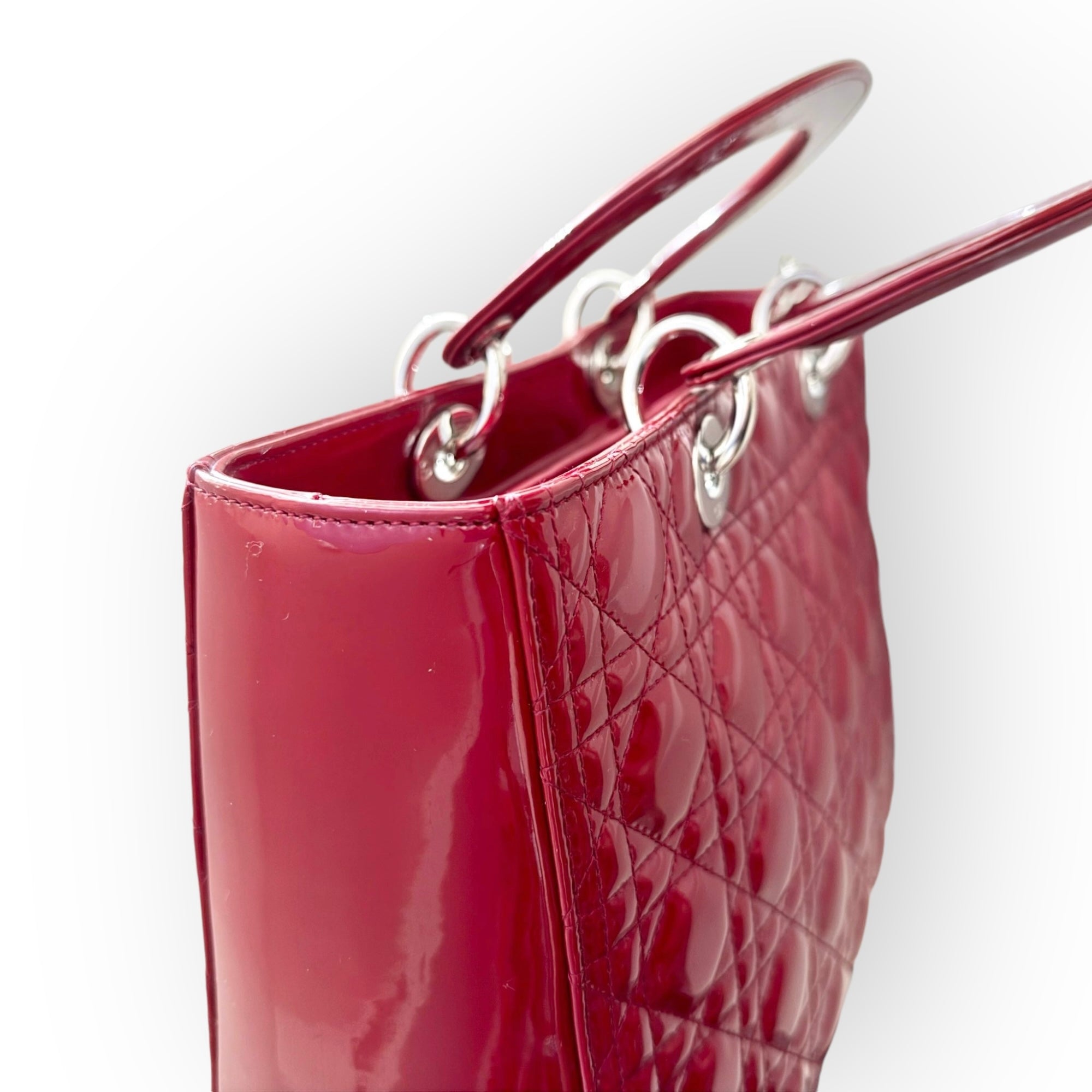 Christian Dior Lady Dior Large, Cherry Red Patent Leather, Silver Hardware