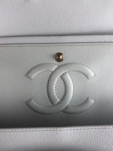 Chanel Timeless Classic Medium M/L Double Flap Ivory Chevron Caviar Gold Hardware