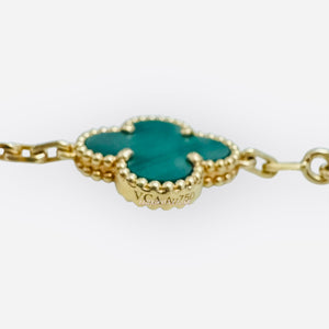 Van Cleef and Arpels Vintage Alhambra 5 Motifs Bracelet, Malachite, 18kt Yellow Gold- VCA