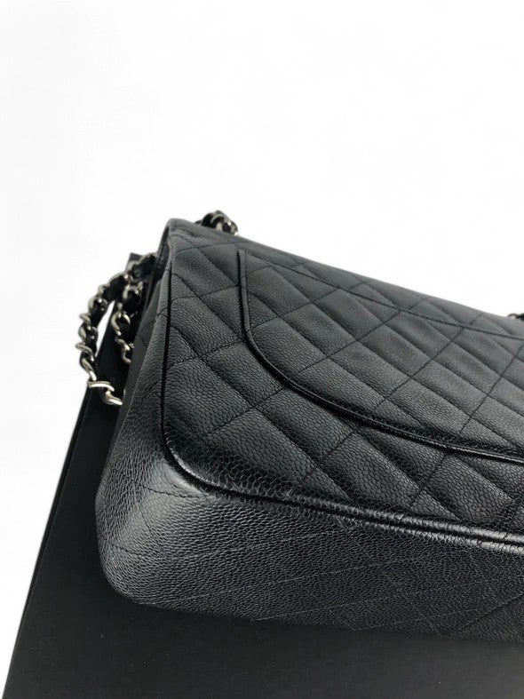 Chanel Timeless Classic Jumbo Black Caviar Silver-tone Hardware