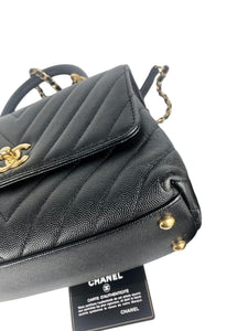 Chanel Coco Handle Small Chevron Quilted Black Caviar, Gold-Tone Hardware