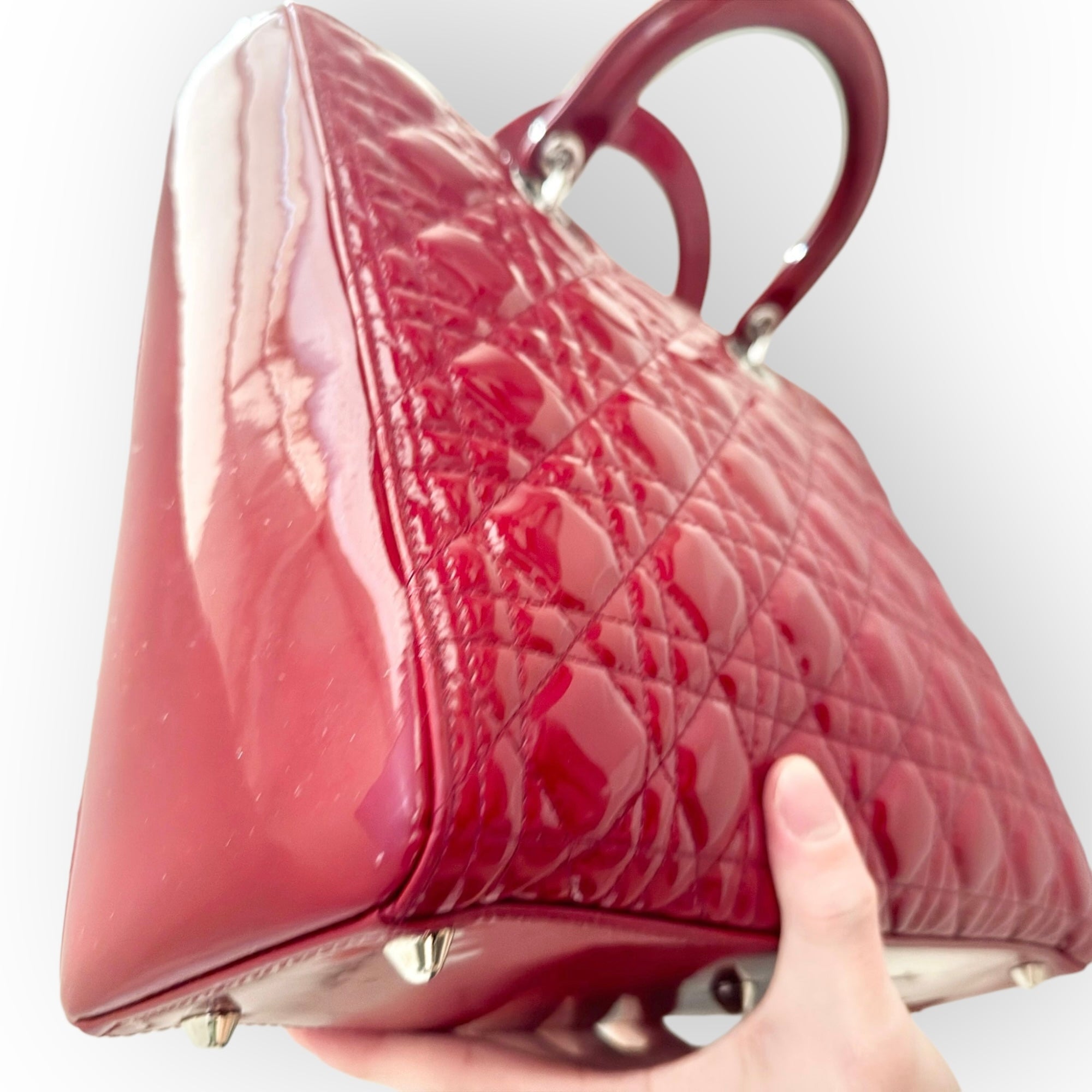 Christian Dior Lady Dior Large, Cherry Red Patent Leather, Silver Hardware