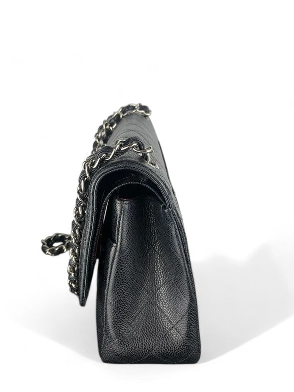 Chanel Timeless Classic Jumbo Black Caviar Silver-tone Hardware