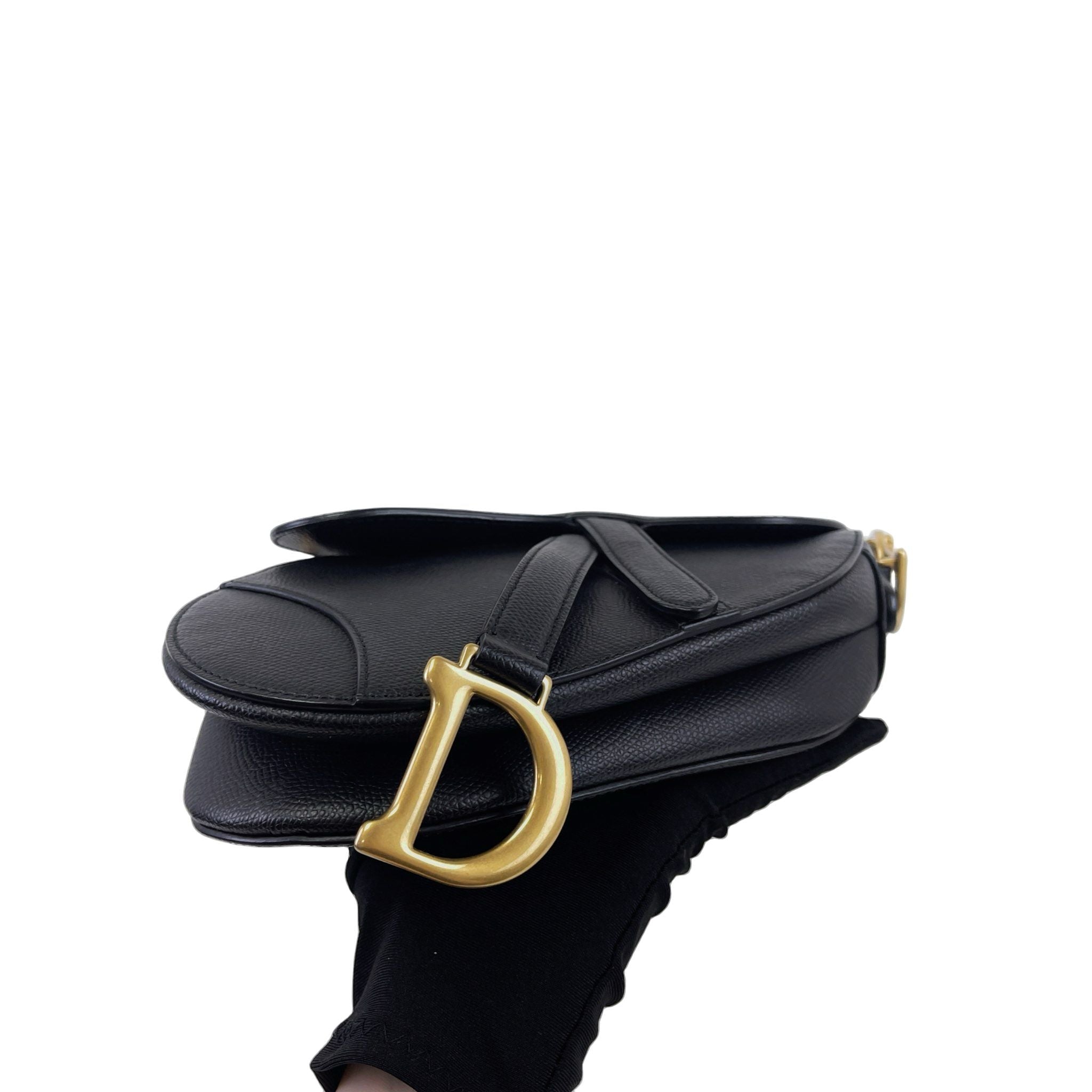 Christian Dior Saddle Mini/Small Black Grained Calfskin Gold-tone Hardware