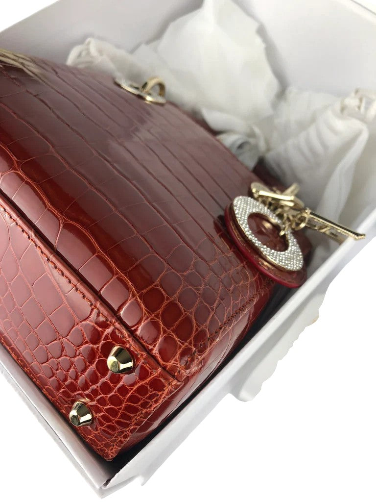 Christian Dior Lady Dior Mini Exotic Crocodile Leather Crystal and Gold Hardware