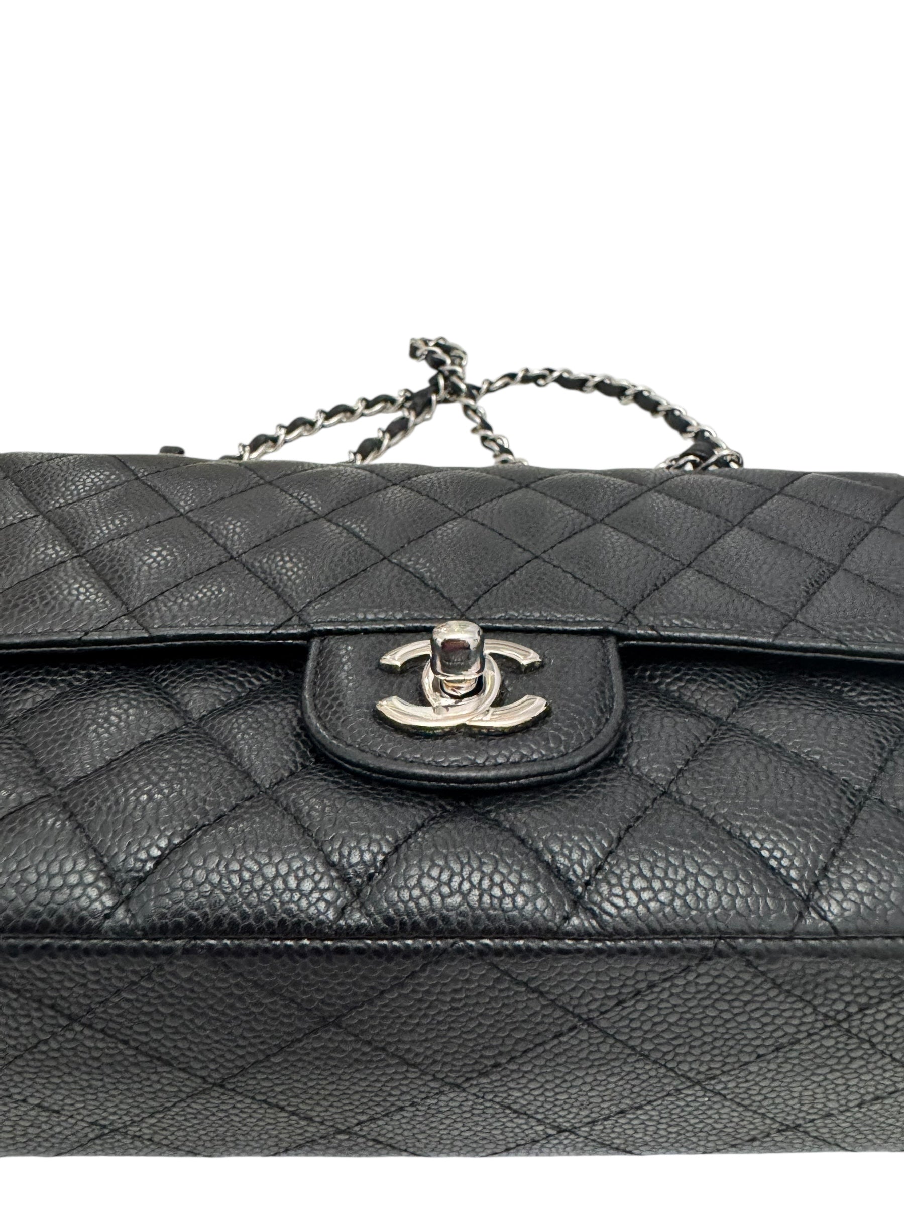 Chanel Timeless Classic Medium M/L Black Caviar Silver-tone Hardware