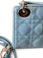 将图片加载到图库查看器，Christian Dior Lady Dior Micro Baby Blue, Gold-tone Hardware
