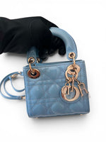 将图片加载到图库查看器，Christian Dior Lady Dior Micro Baby Blue, Gold-tone Hardware
