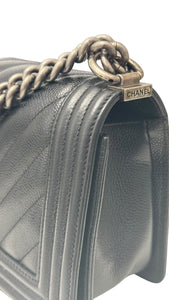 Chanel Leboy Old Medium Black Caviar / Grained Calfskin Leather, Chevron, Ruthenium Hardware