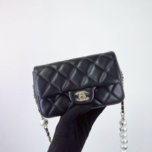 Chanel Precious Pearls Mini Flap Black Lambskin Light Gold-tone Hardware