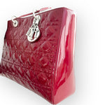 Charger l&#39;image dans la galerie, Christian Dior Lady Dior Large, Cherry Red Patent Leather, Silver Hardware
