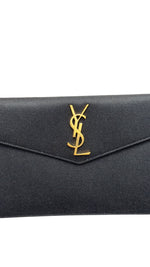 将图片加载到图库查看器，Saint Laurent Uptown Clutch in Black Grain de Poudre Gold-tone Cassandre Hardware
